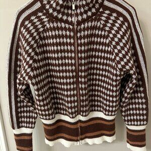 Multicolor Casual Women's Pattern Zippered Knitted Stand Collar Cardigan